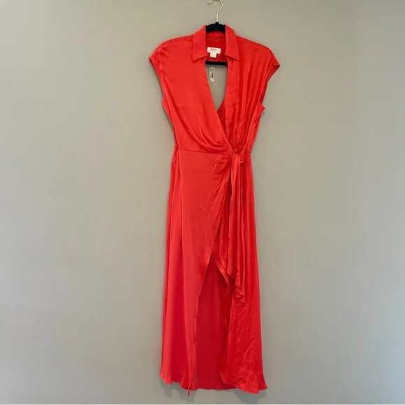 Anthropologie Maeve Orange Open-Back Wrap Midi Dress Size Small - Picture 2 of 13